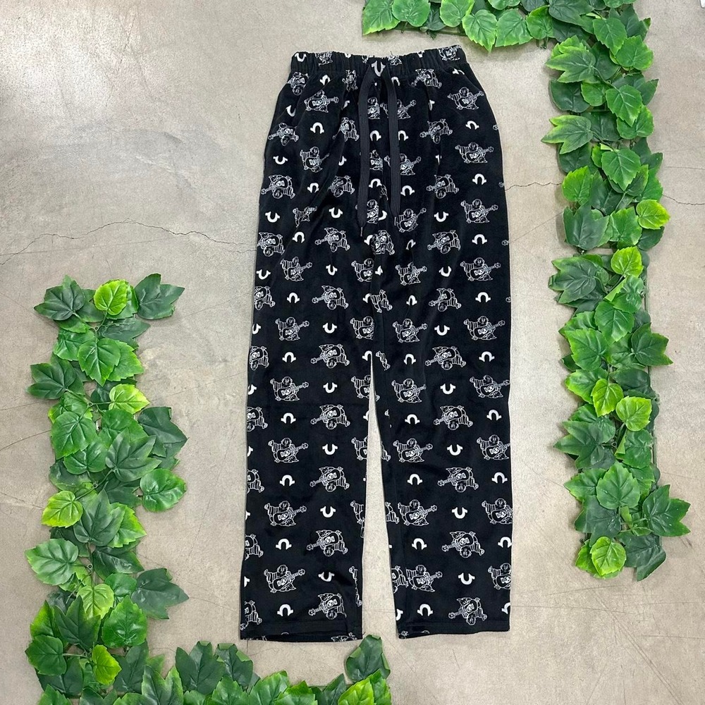 True Religion Black Buddha Logo Fleece Pajama Pants